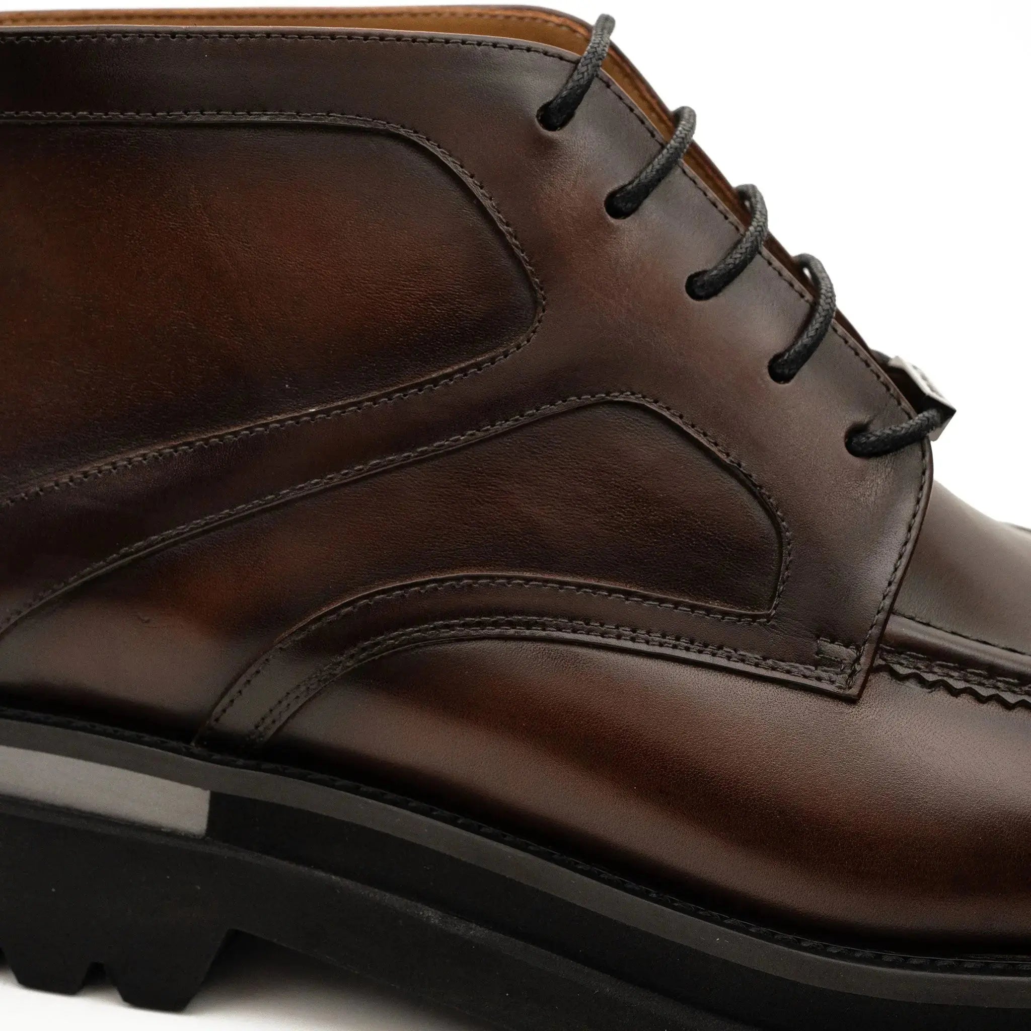 VanPasch 6208A brown leather lace-up ankle boots upper and stitching detail