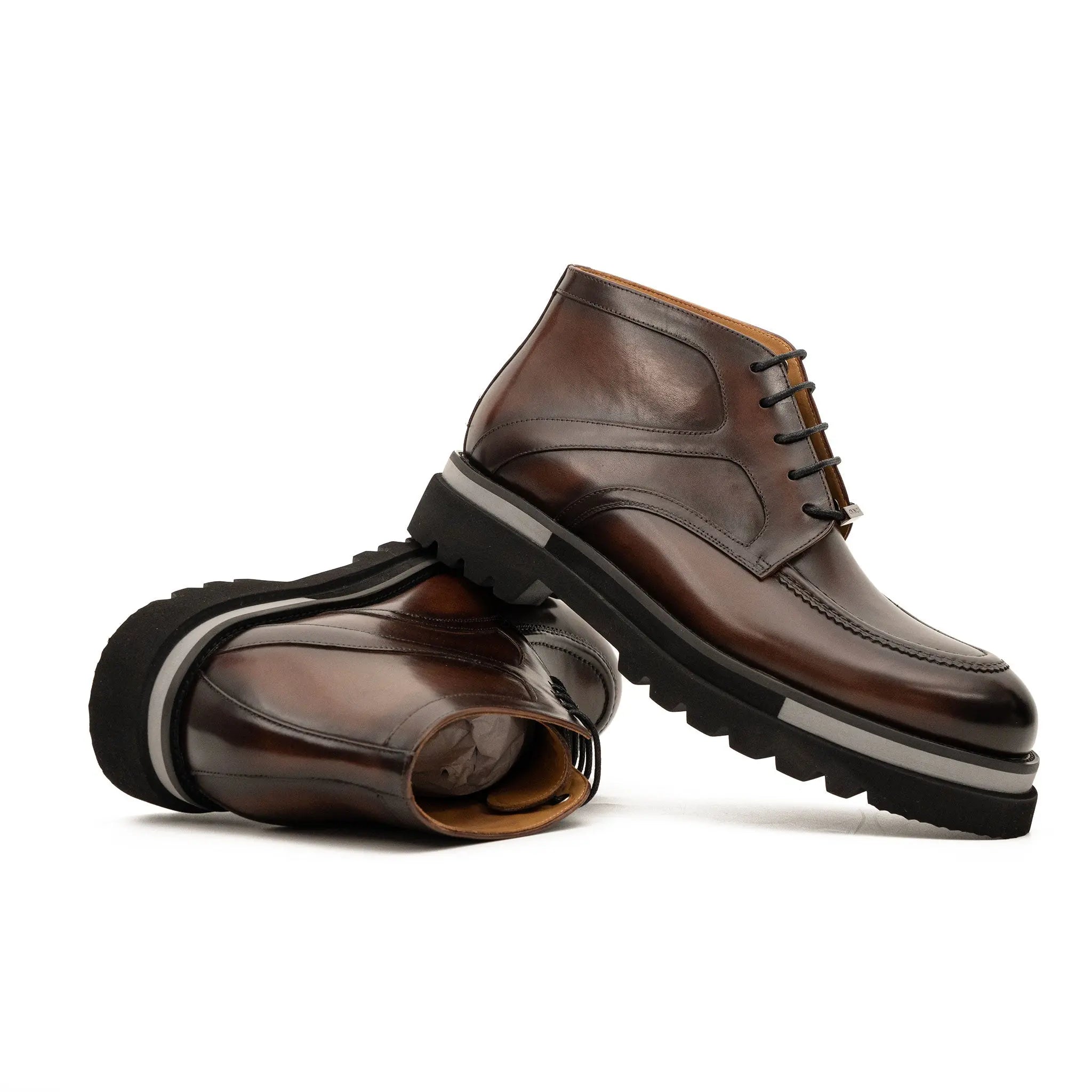 VanPasch 6208A brown leather lace-up ankle boots dynamic stacked view