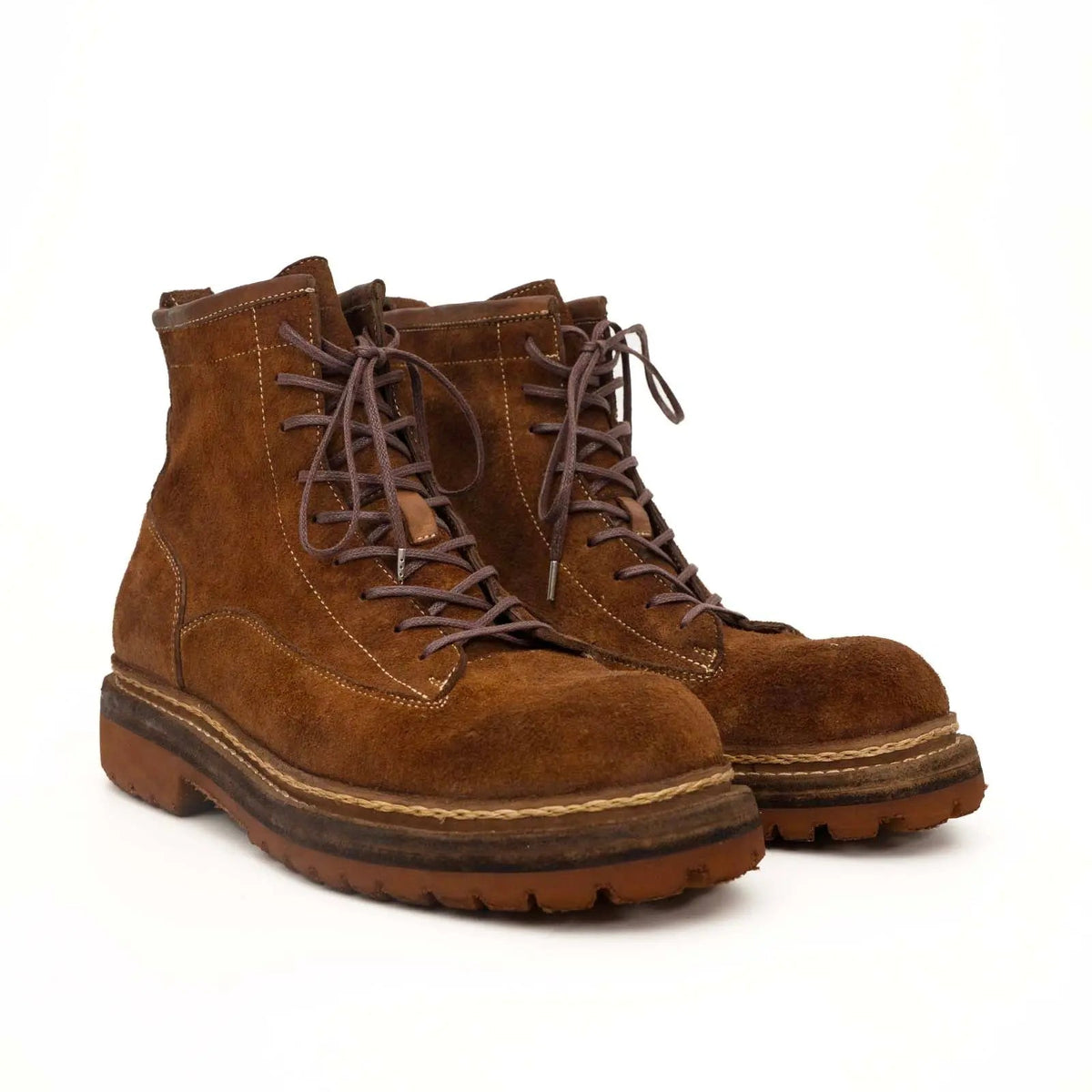 Brown Suede Lace-Up Combat Boots VanPasch