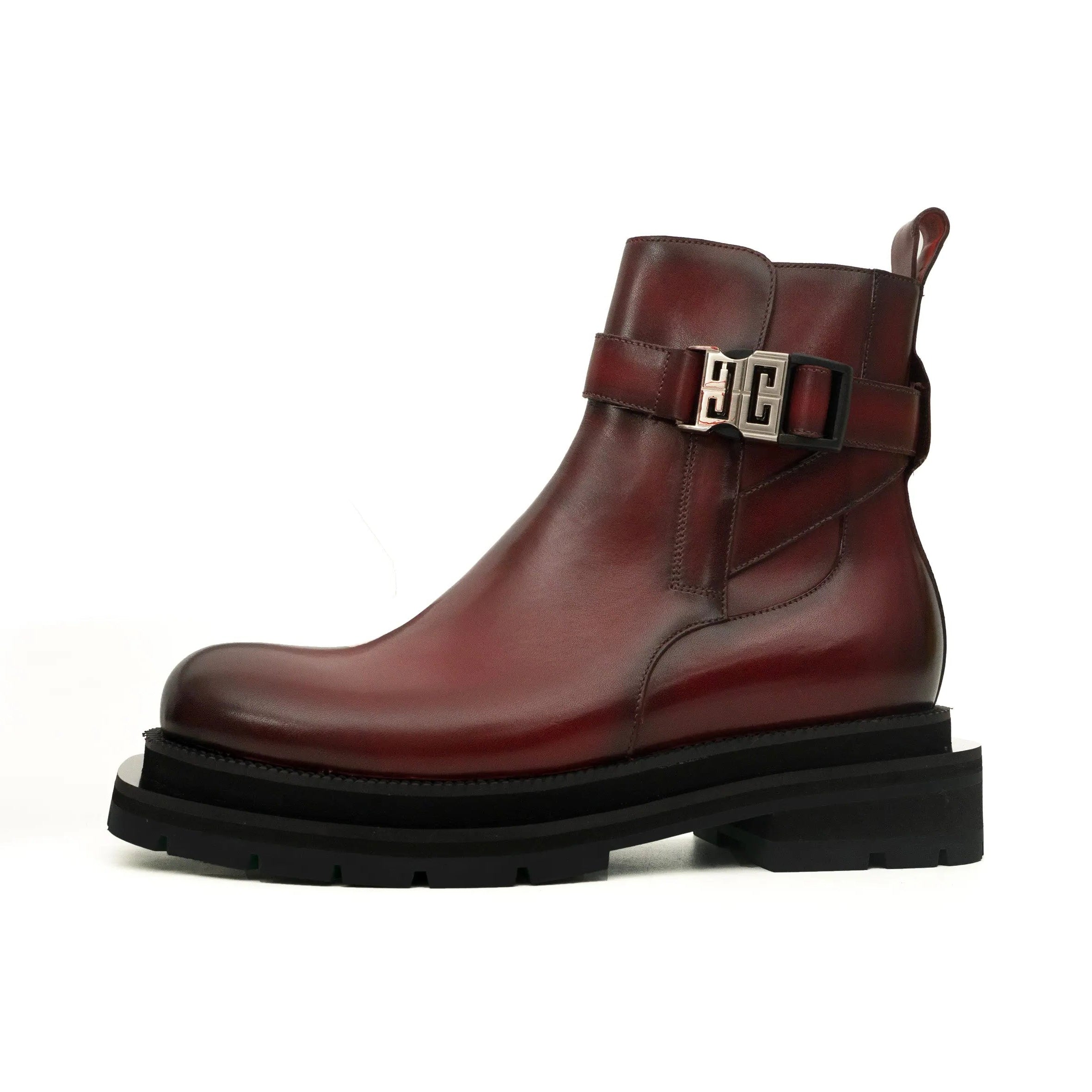 Burgundy Buckle Zip Ankle Boots – VanPasch