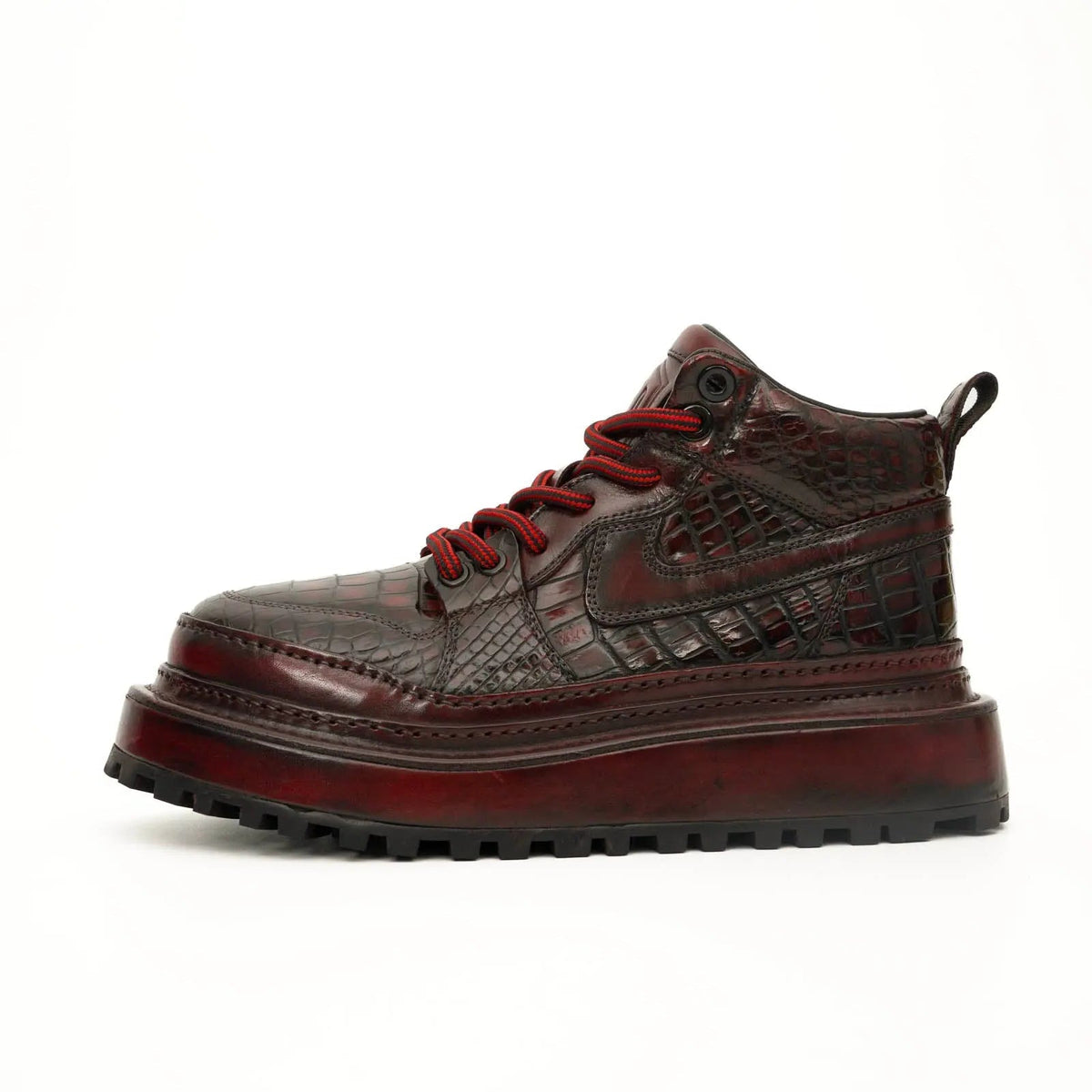 Burgundy Croc-Embossed Platform Boots VanPasch