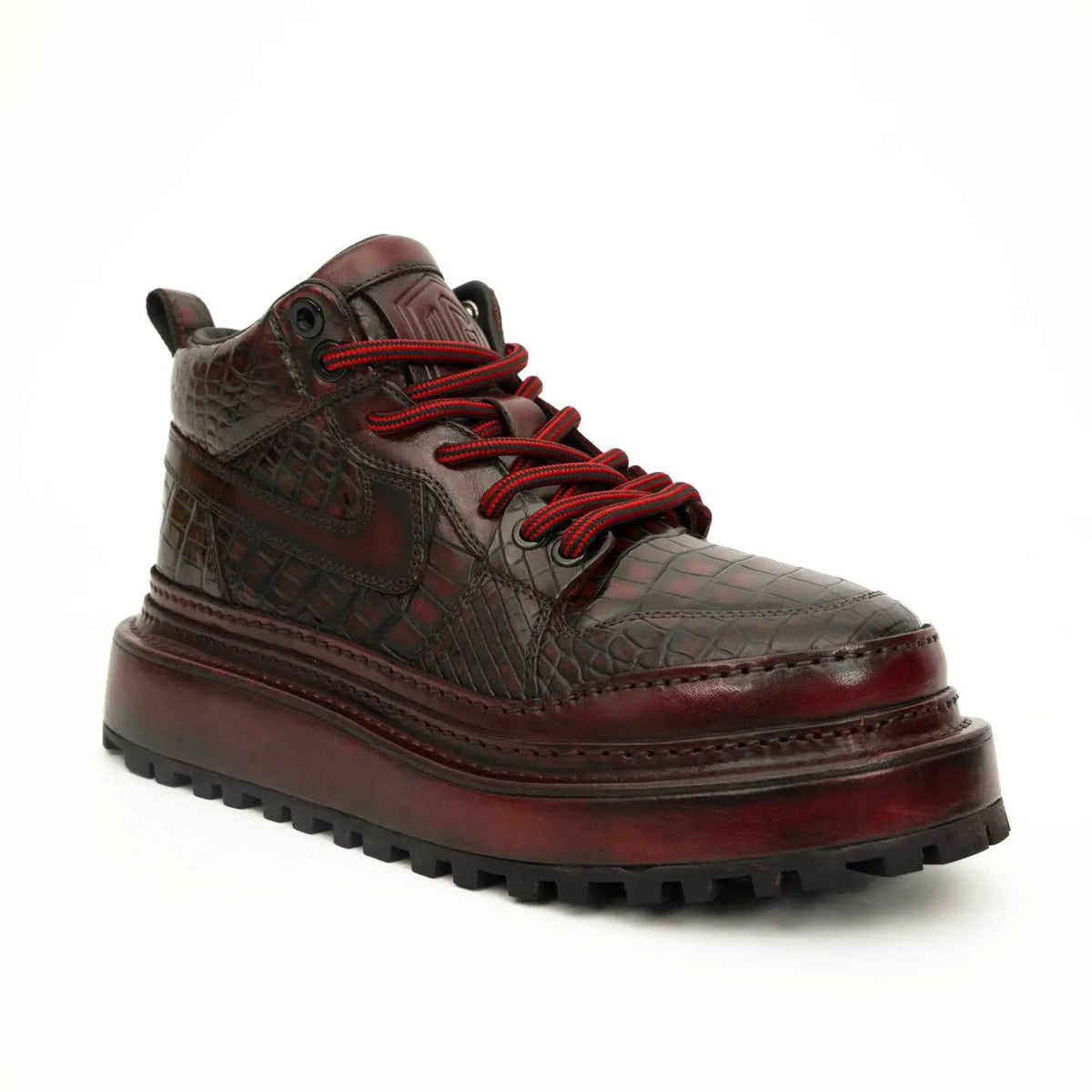 Burgundy Croc-Embossed Platform Boots VanPasch