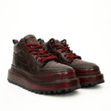 Burgundy Croc-Embossed Platform Boots VanPasch