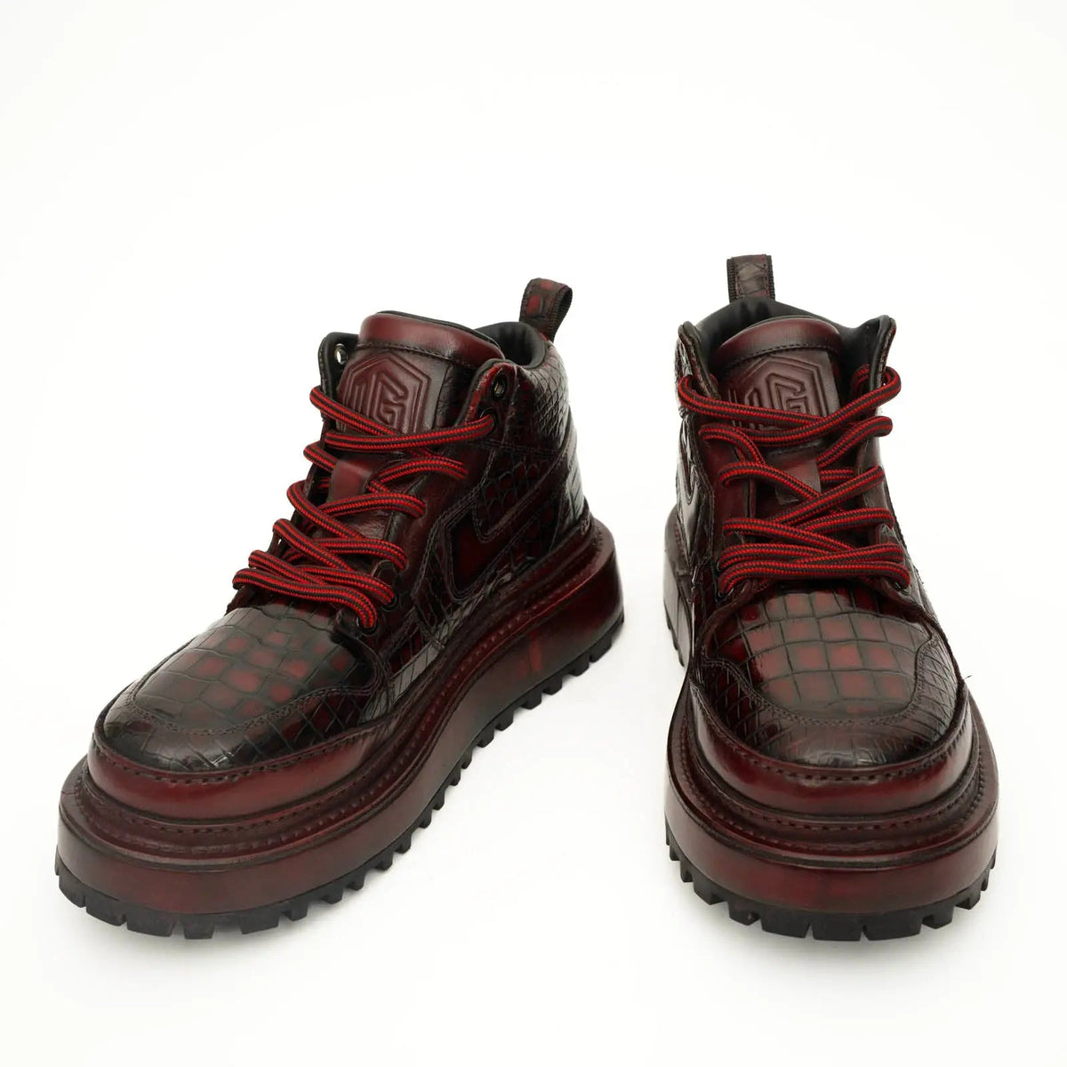 Burgundy Croc-Embossed Platform Boots VanPasch