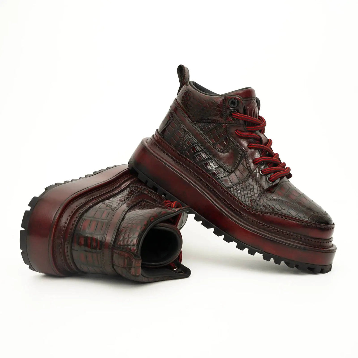 Burgundy Croc-Embossed Platform Boots VanPasch