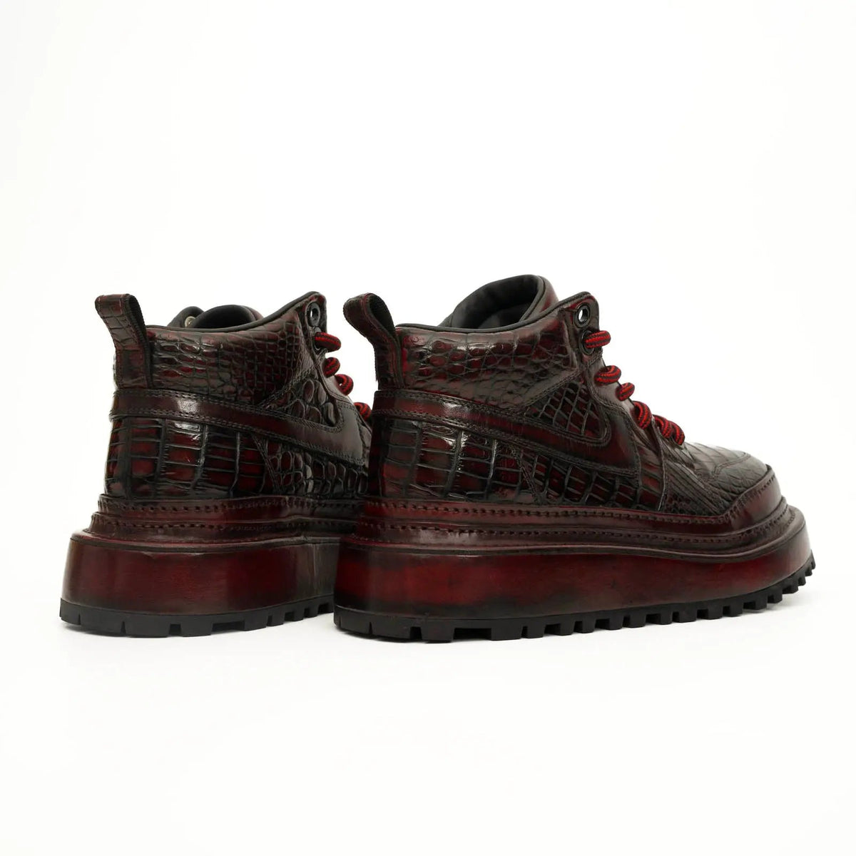 Burgundy Croc-Embossed Platform Boots VanPasch