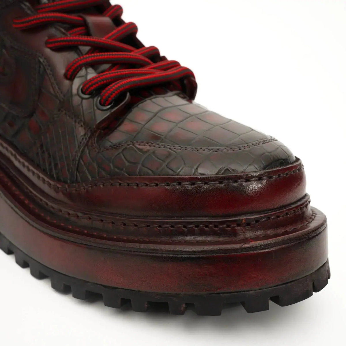 Burgundy Croc-Embossed Platform Boots VanPasch