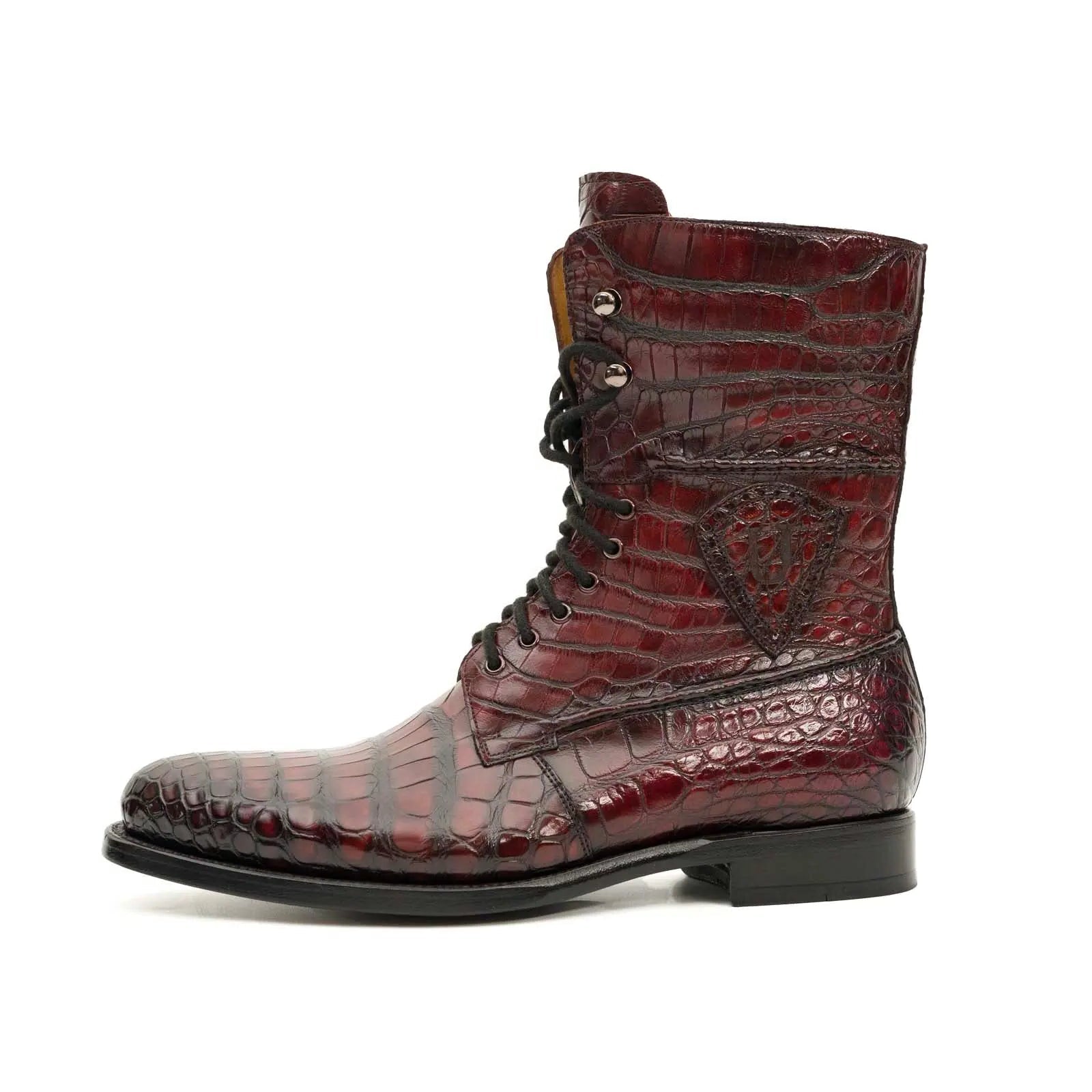 Burgundy Crocodile Lace-Up Boots VanPasch