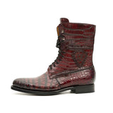 Burgundy Crocodile Lace-Up Boots VanPasch