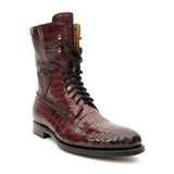 Burgundy Crocodile Lace-Up Boots VanPasch