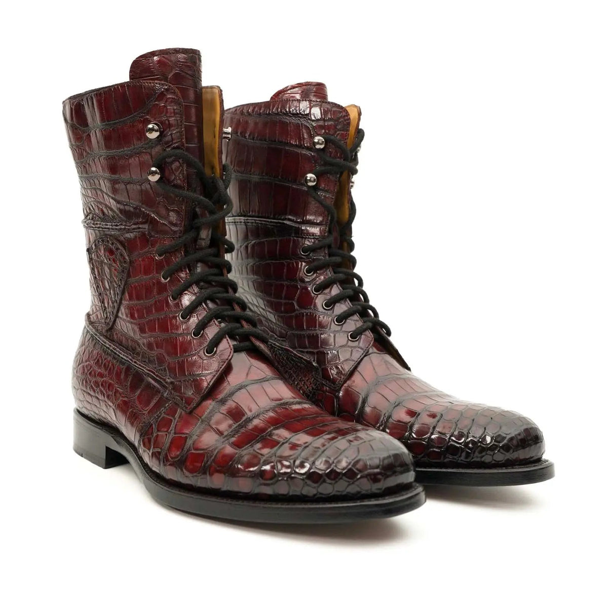 Burgundy Crocodile Lace-Up Boots VanPasch