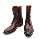 Burgundy Crocodile Lace-Up Boots VanPasch