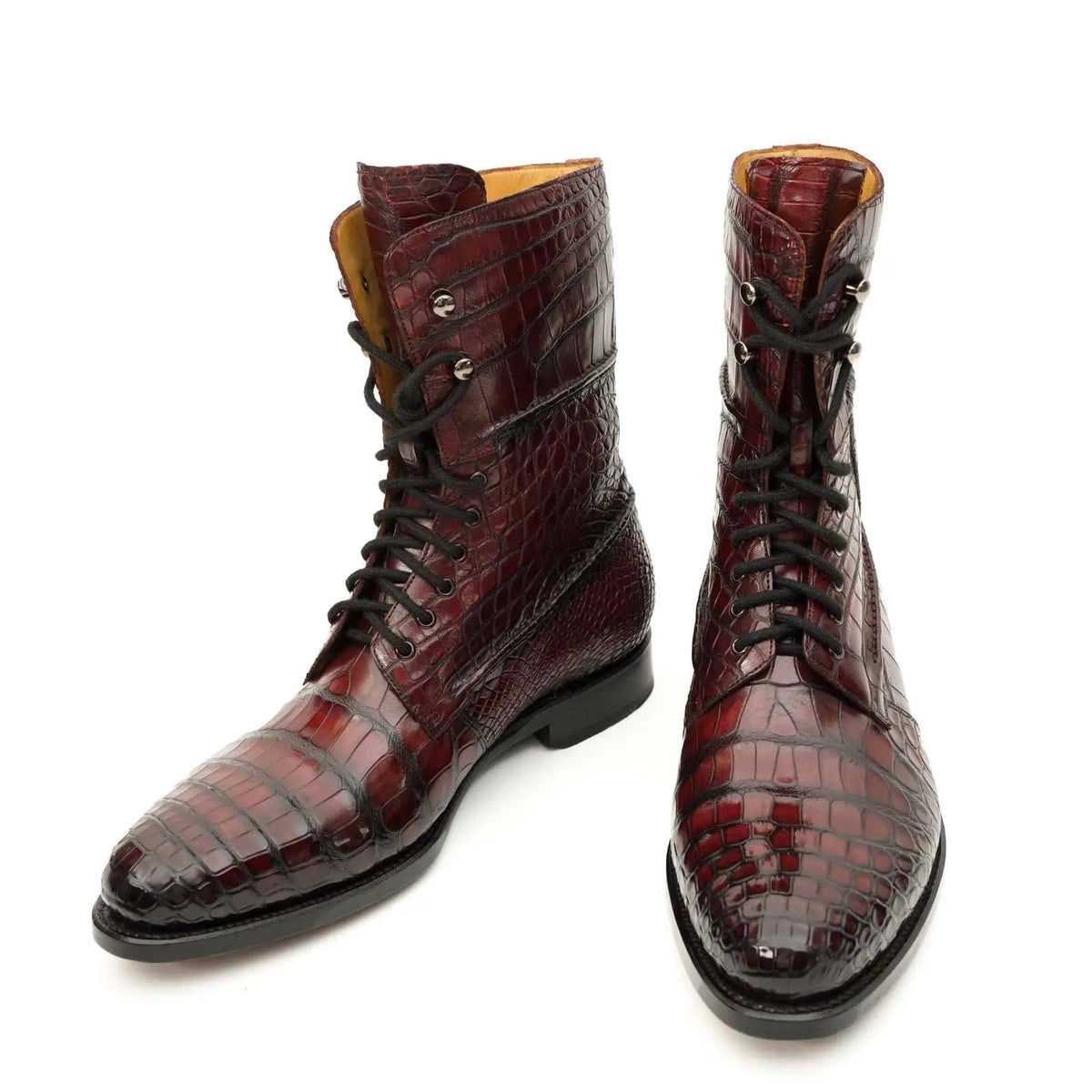 Burgundy Crocodile Lace-Up Boots VanPasch