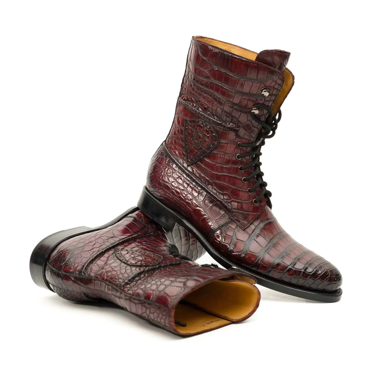 Burgundy Crocodile Lace-Up Boots VanPasch