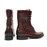 Burgundy Crocodile Lace-Up Boots VanPasch