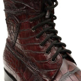 Burgundy Crocodile Lace-Up Boots VanPasch