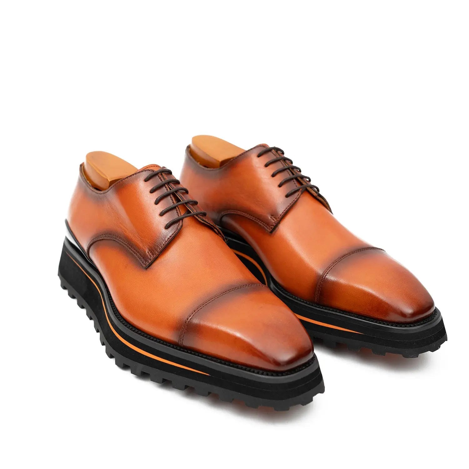 Calf leather dress three quarters derby shoes Brown VanPasch