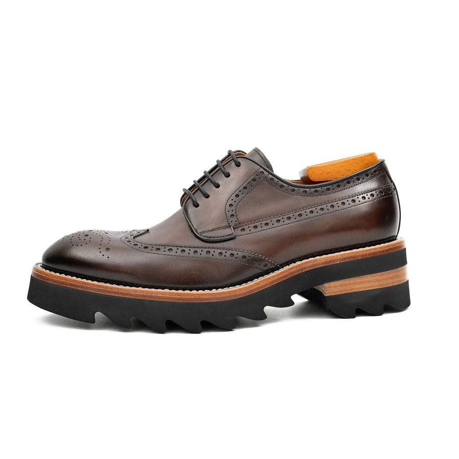 Calfskin Brogue Derby Shoes with Unique Leather Brown VanPasch