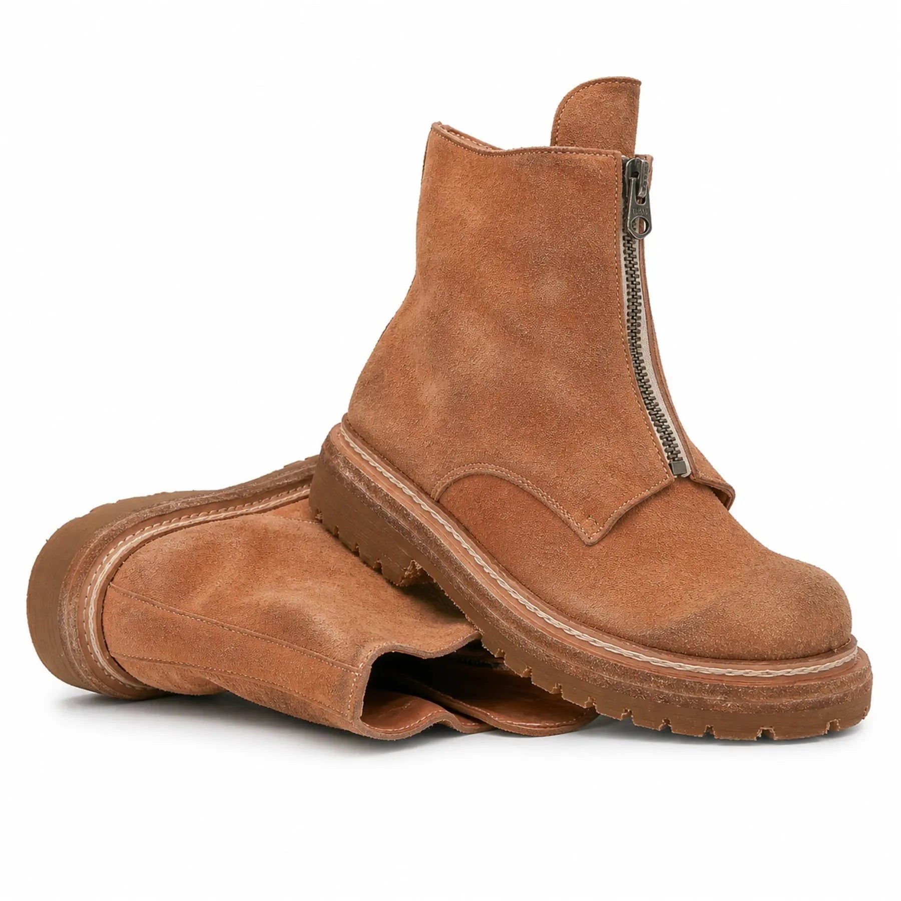 Camel Suede Zip Ankle Boots for Men VanPasch