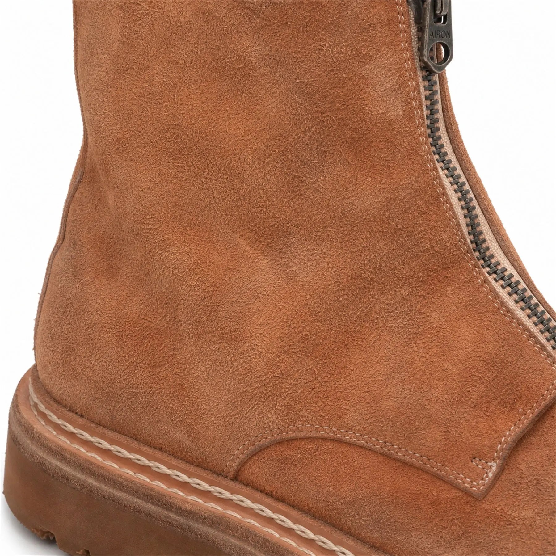 VanPasch camel suede zip ankle boot angled view