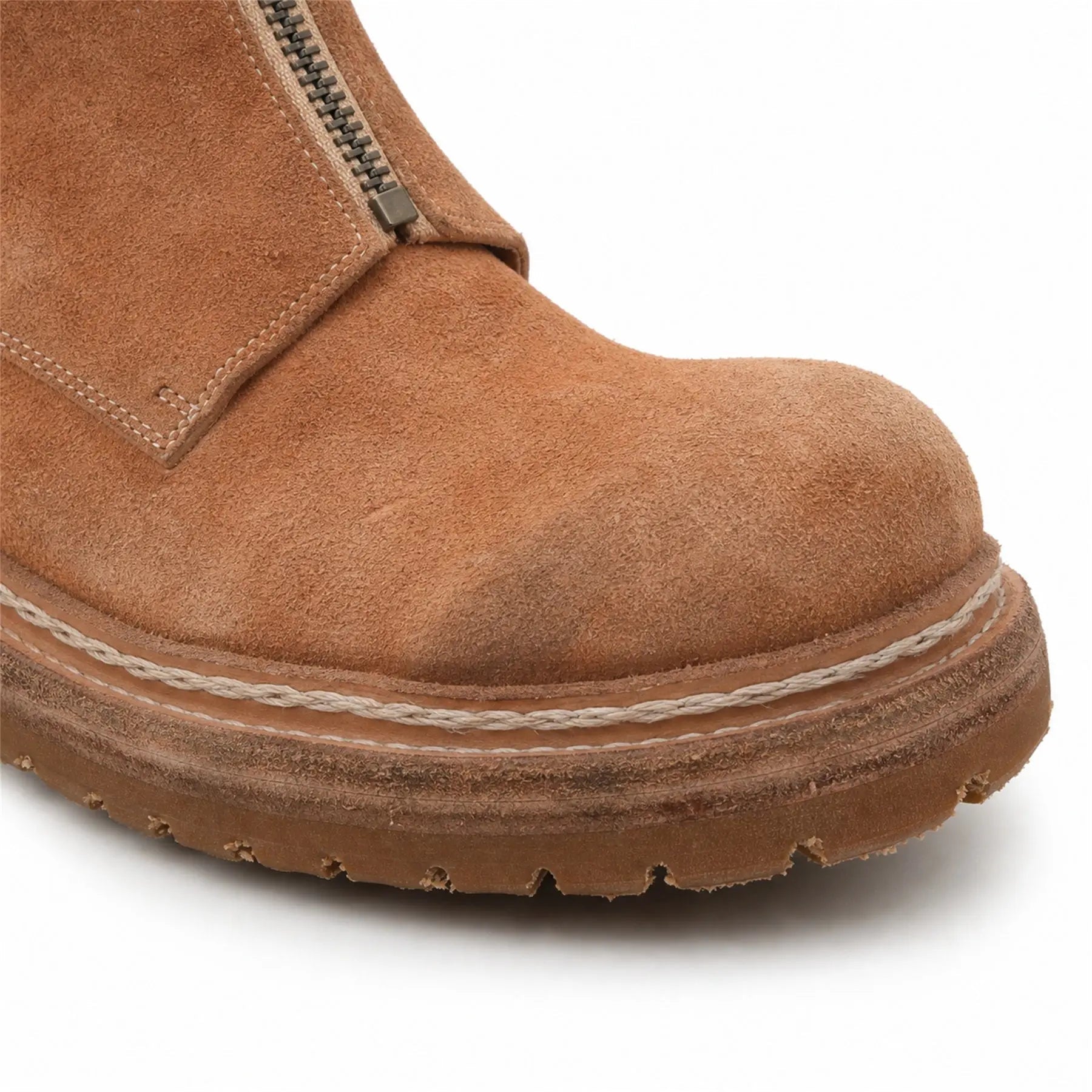 VanPasch camel suede zip ankle boot side profile