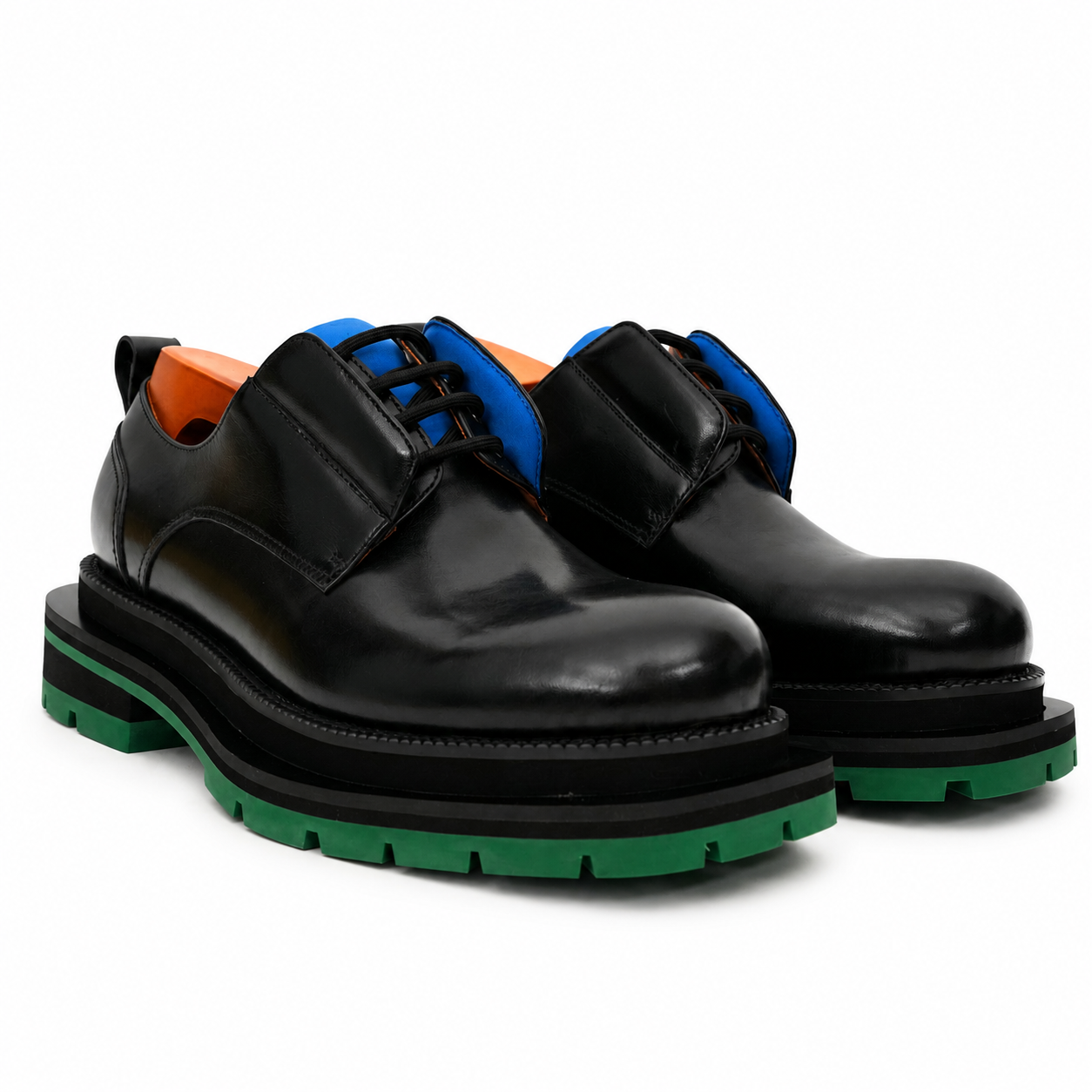 Black Blue Lug Sole Derby Shoes