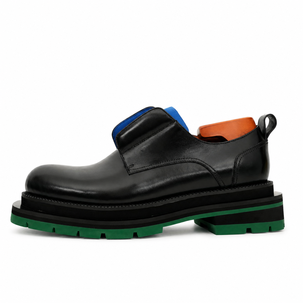 Black Blue Lug Sole Derby Shoes