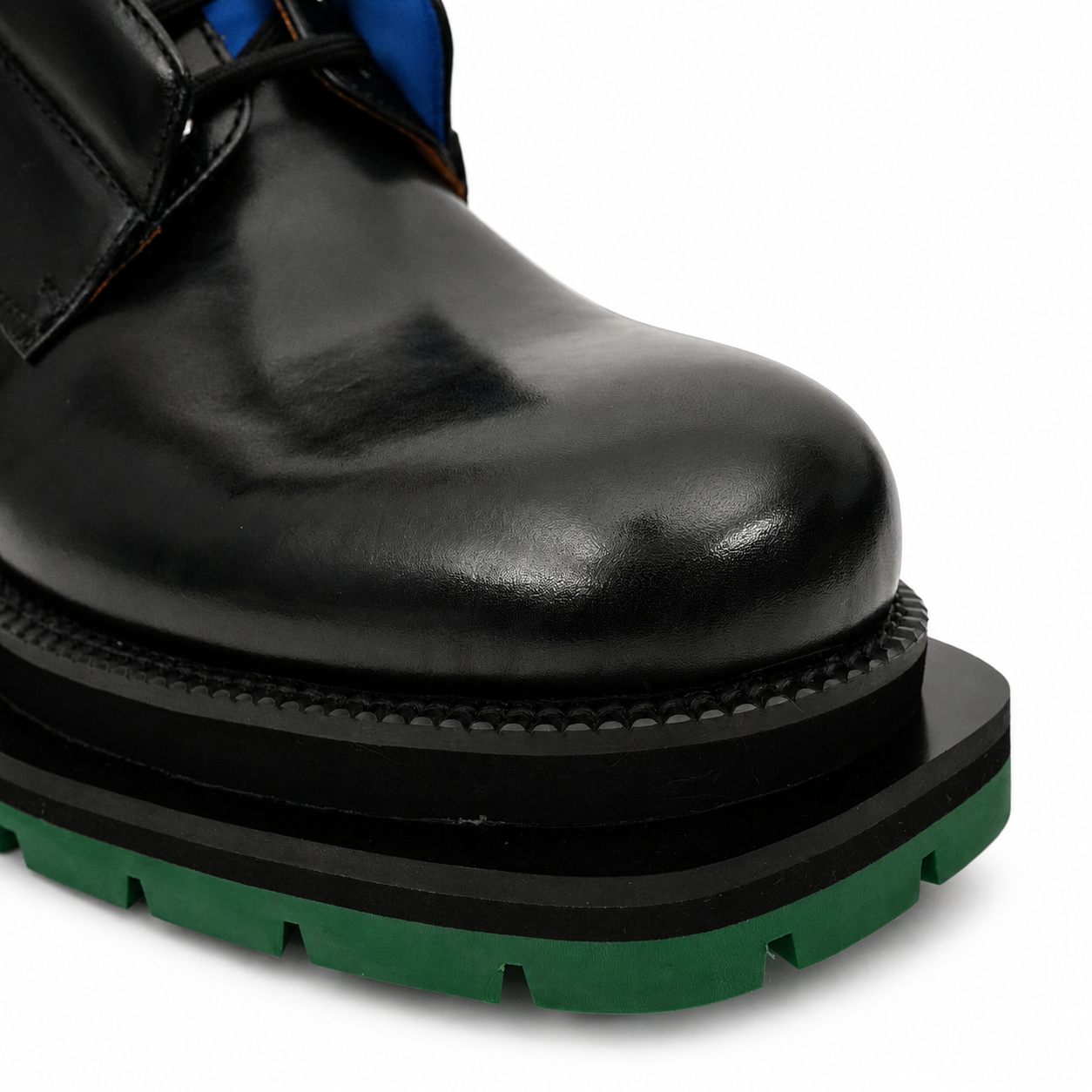 Black Blue Lug Sole Derby Shoes
