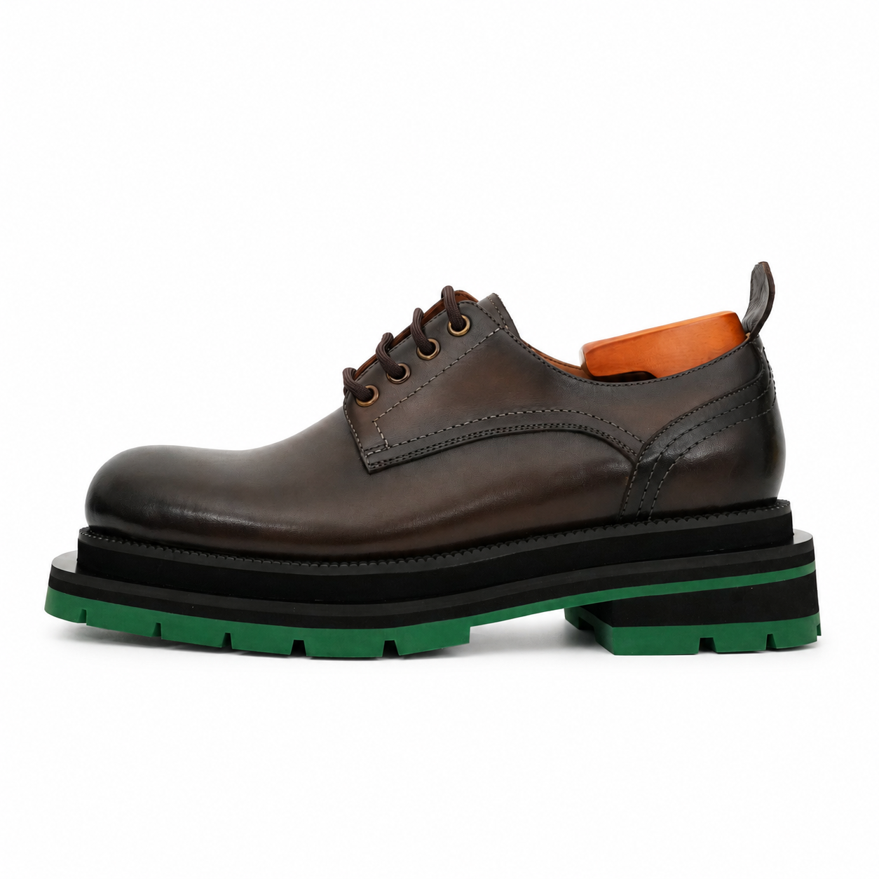 Burnished Brown Green-Sole Derby