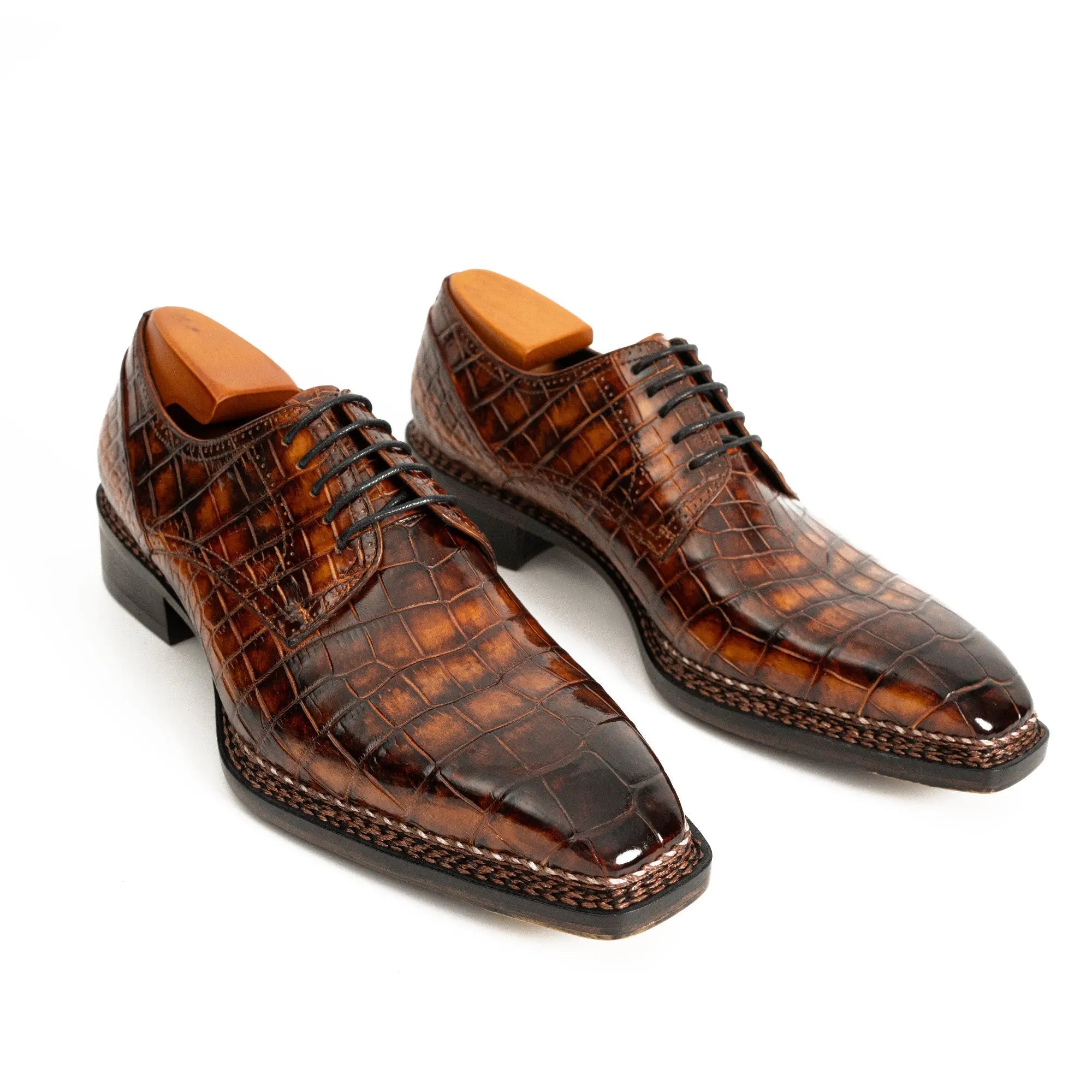 Classic Brown Crocodile Norwegian Derby Shoes VanPasch