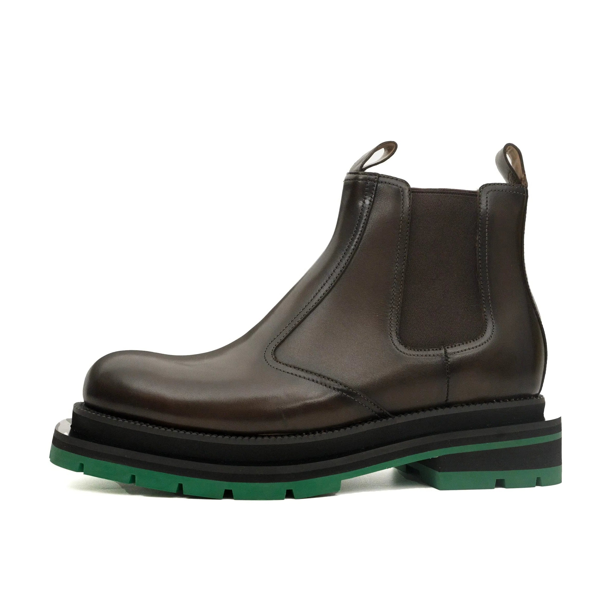 Coffee Chelsea Boots Green Lug Sole VanPasch
