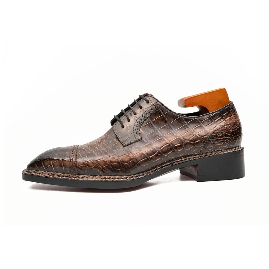 Coffee Crocodile Derby Shoes Goodyear Norwegian 8019 VanPasch