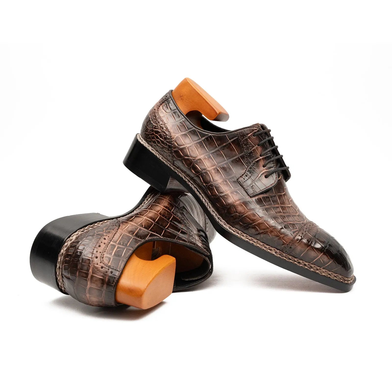 Coffee Crocodile Derby Shoes Goodyear Norwegian 8019 VanPasch
