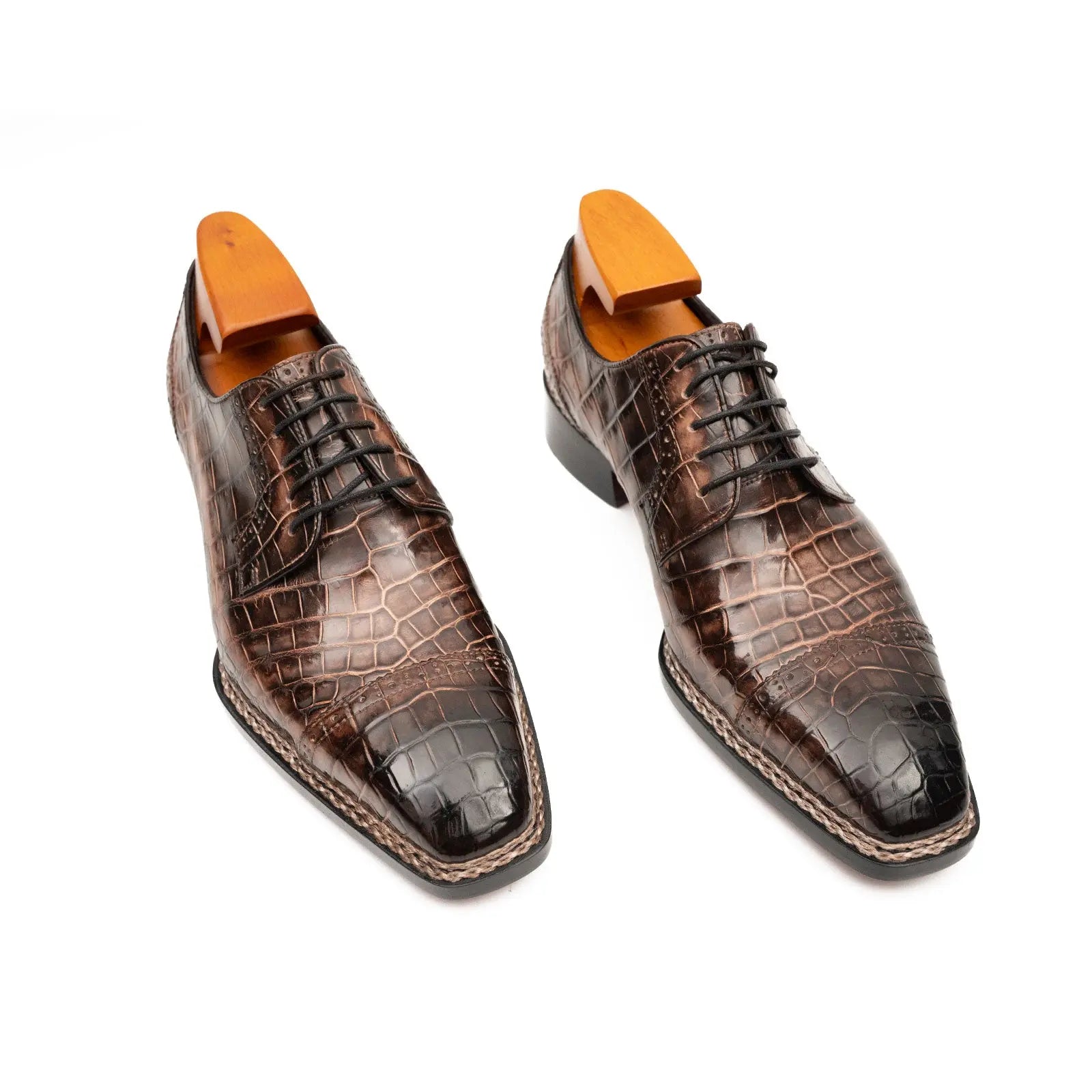 Coffee Crocodile Derby Shoes Goodyear Norwegian 8019 VanPasch