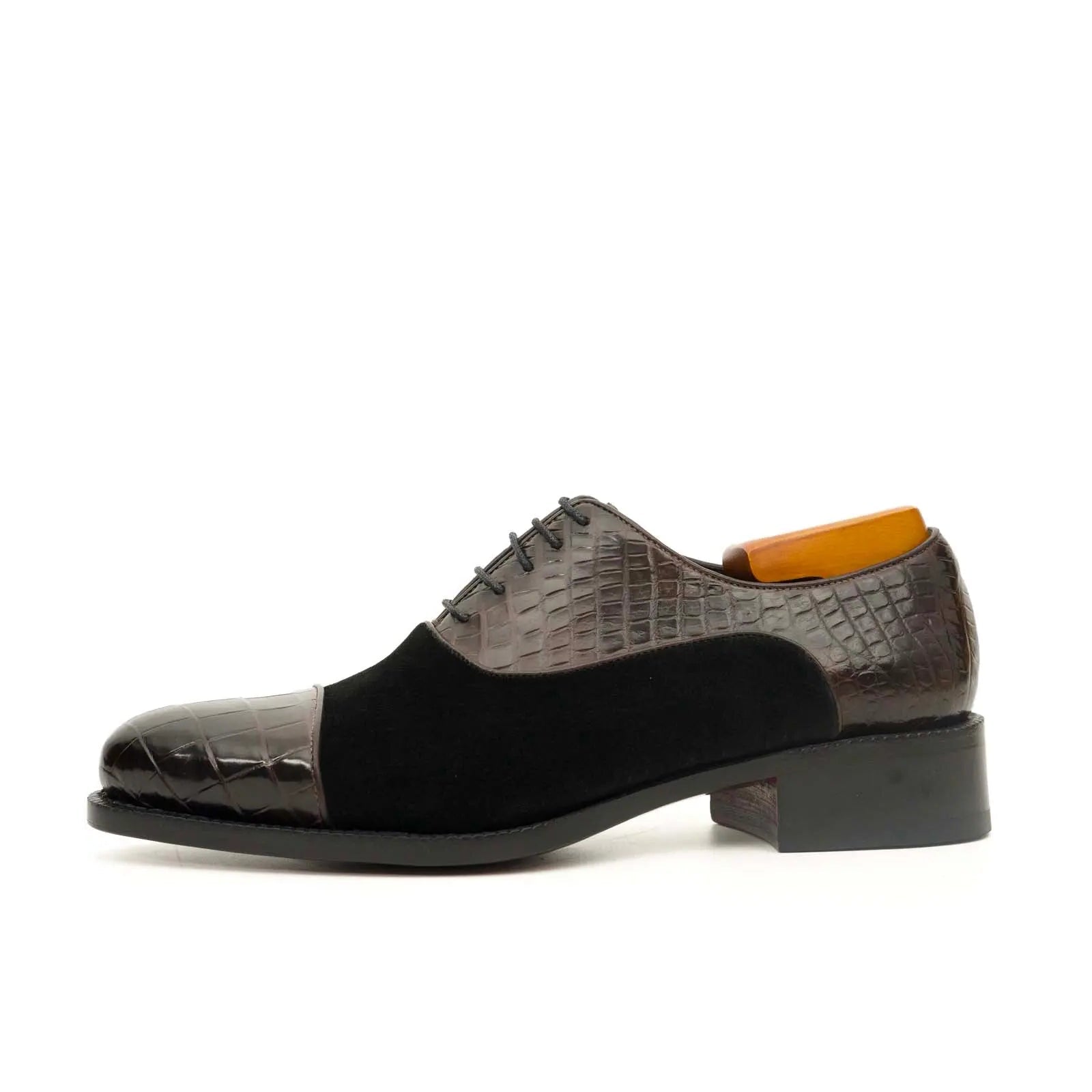 Coffee Crocodile & Suede Oxford Shoes VanPasch