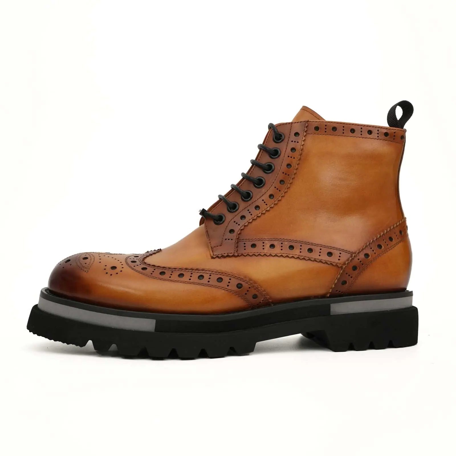 Cognac Brogue Lace-Up Ankle Boots