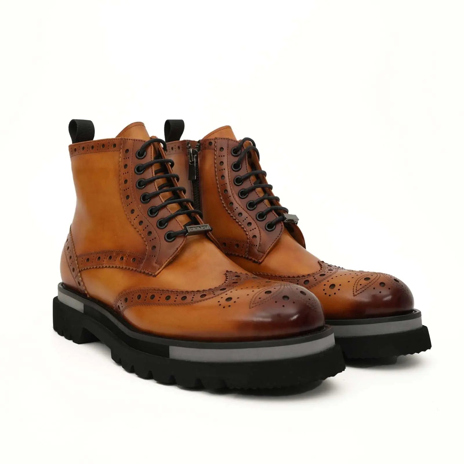 Cognac Brogue Lace-Up Ankle Boots