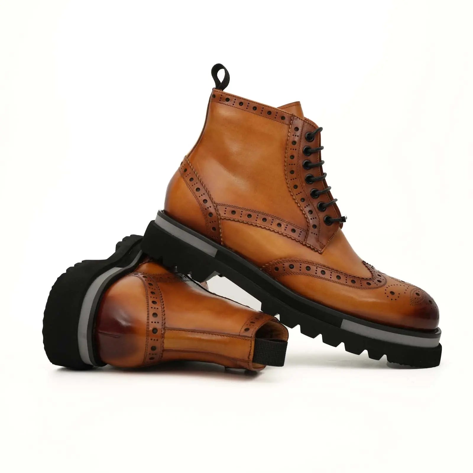 Cognac Brogue Lace-Up Ankle Boots