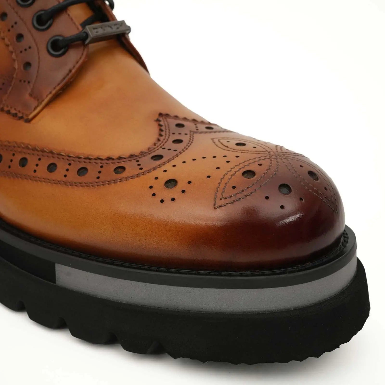 Cognac Brogue Lace-Up Ankle Boots