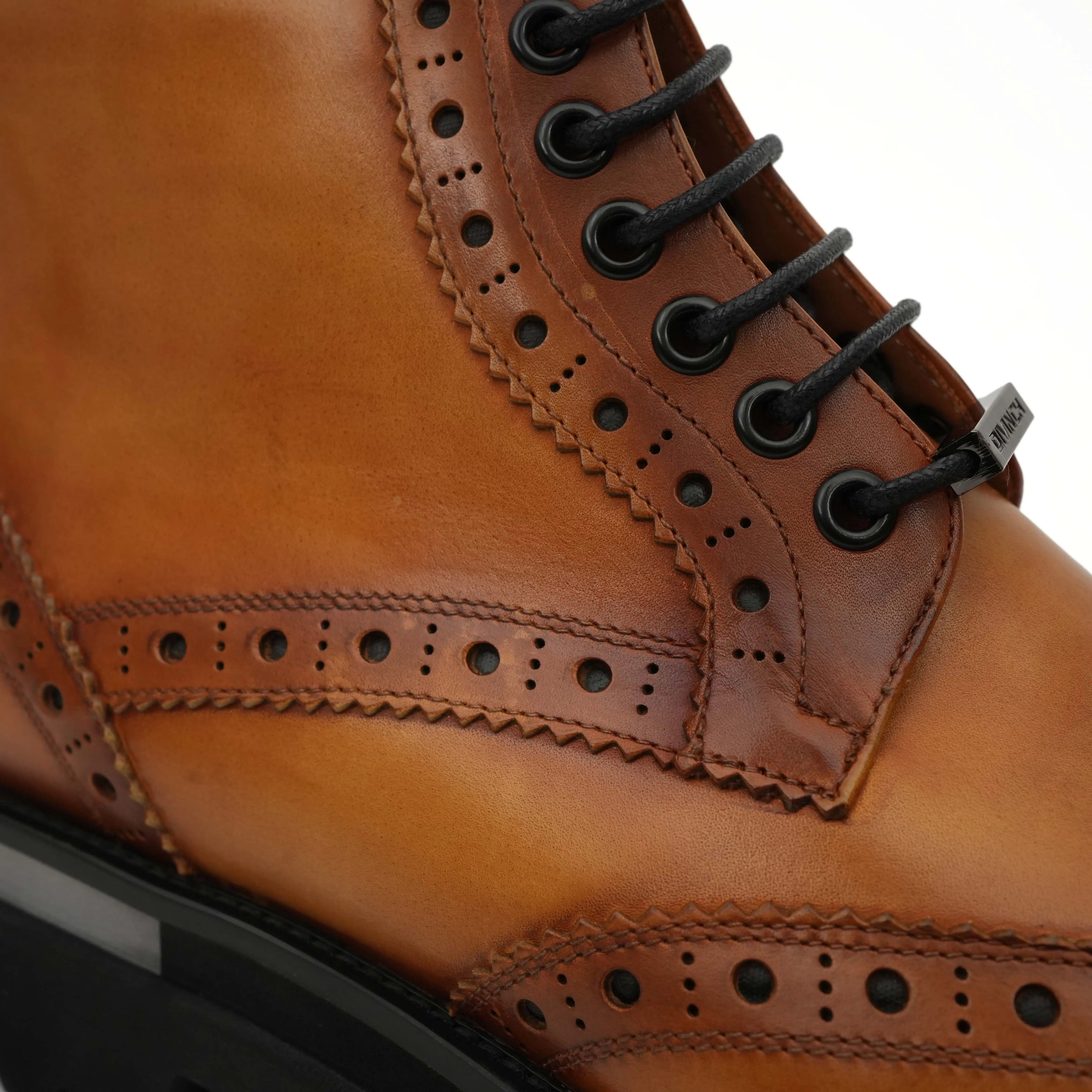 Cognac Brogue Lace-Up Ankle Boots