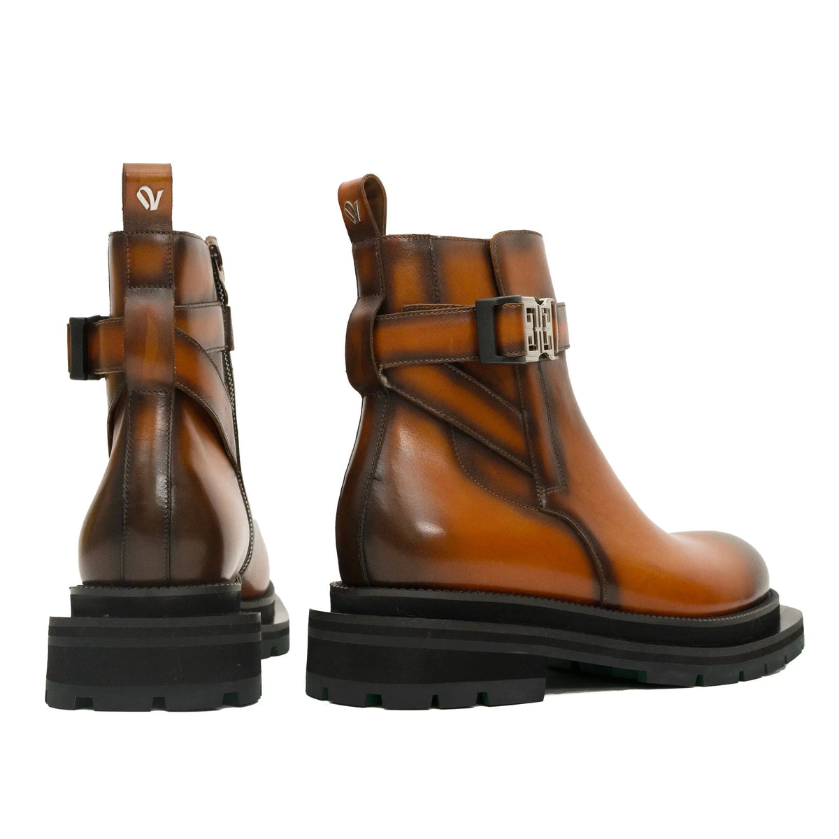 Cognac Buckle Zip Ankle Boots VanPasch