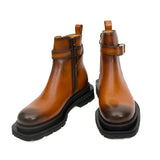 Cognac Buckle Zip Ankle Boots VanPasch