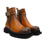 Cognac Buckle Zip Ankle Boots VanPasch
