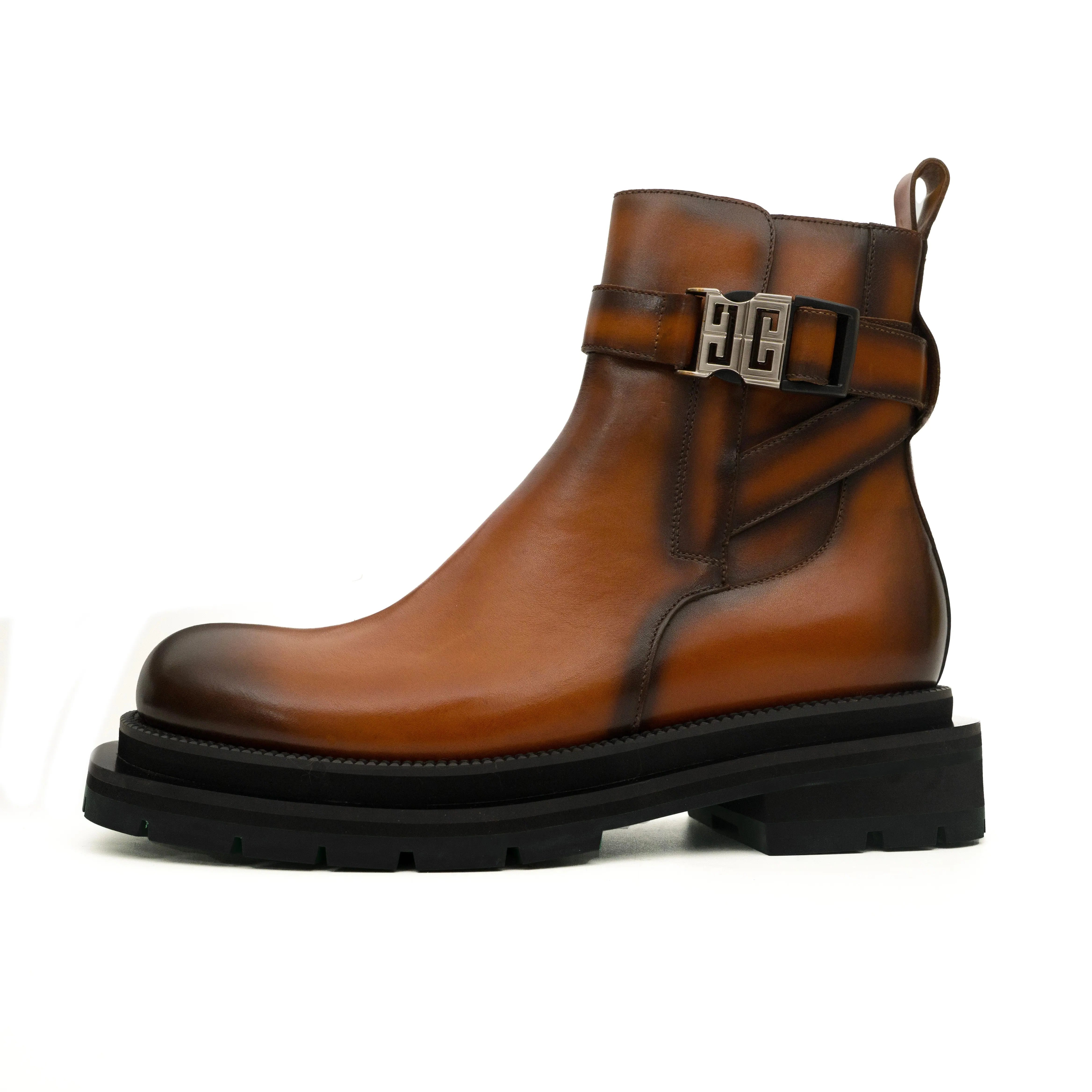 Cognac Buckle Zip Ankle Boots – VanPasch