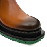 Cognac Buckle Zip Boots with Green Sole VanPasch
