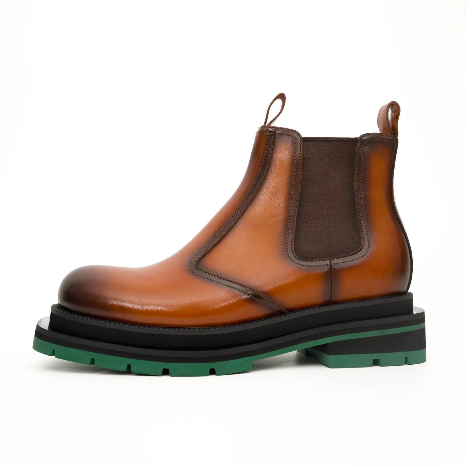 Cognac Chelsea Boots Green Lug Sole VanPasch