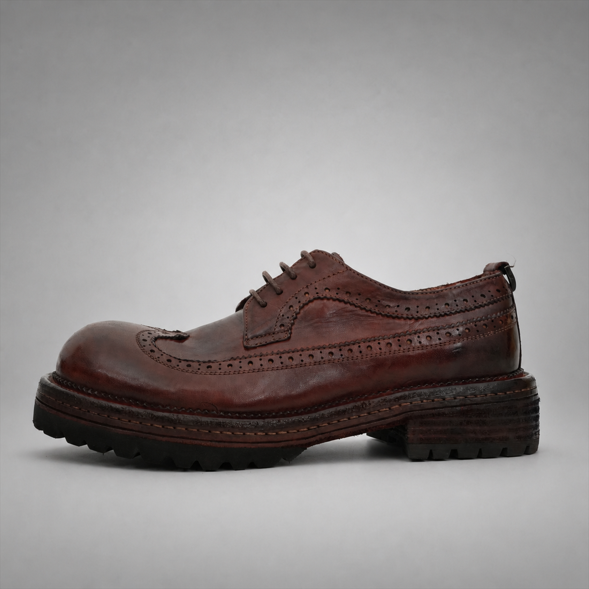 VanPasch Wellington Longwing Derby in Coffee Brown Leather, side view