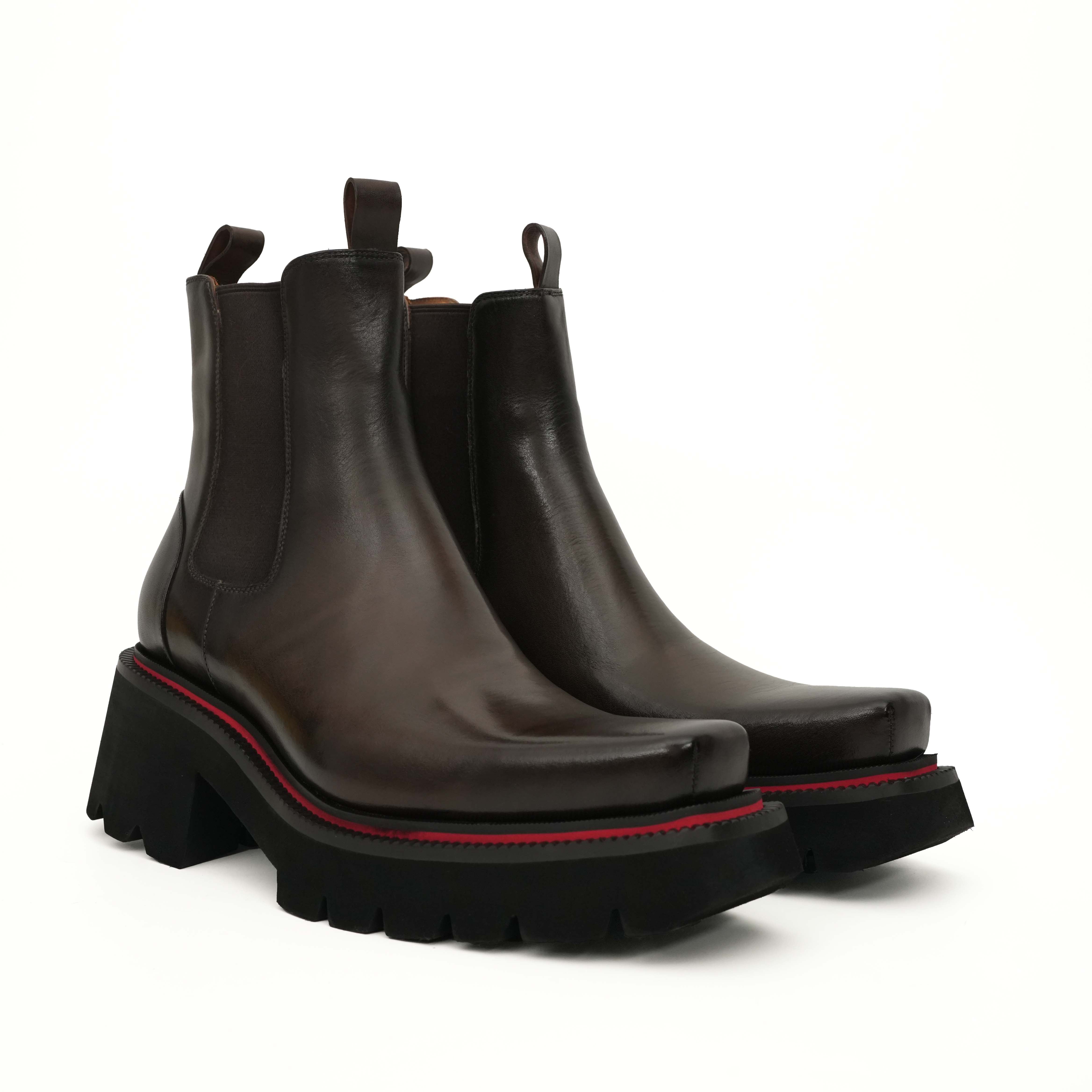 Brown Calf Chelsea Platform Boots
