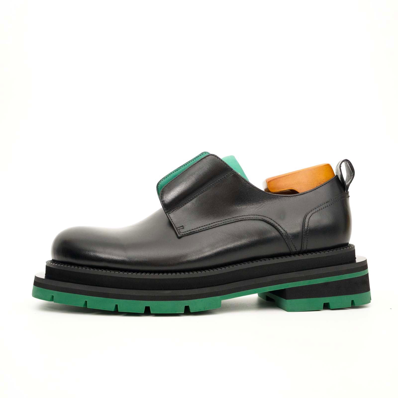 Black Blue Lug Sole Derby Shoes