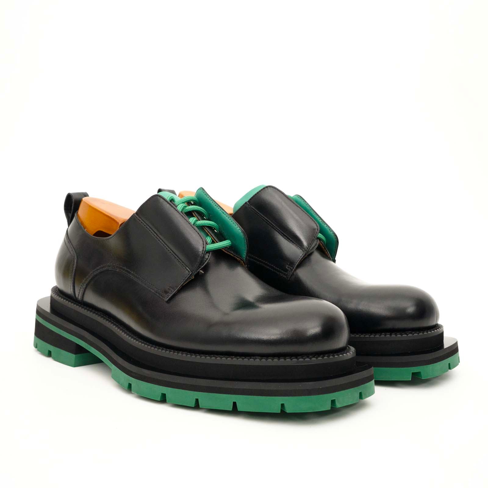 Black Blue Lug Sole Derby Shoes